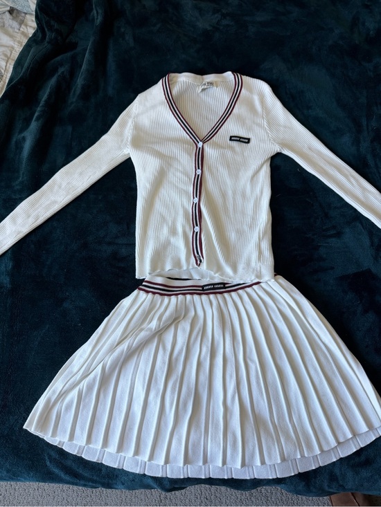 Dresses & Skirts - Rib Knit Tennis Set | Cardigan + Pleated Mini Skirt | M